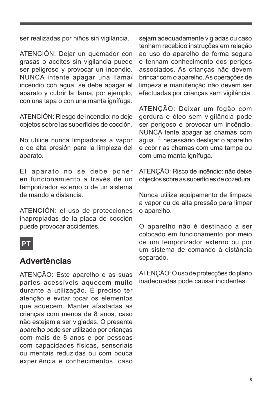 Advertências | Indesit PIM-604-(IX) User Manual | Page 5 / 48