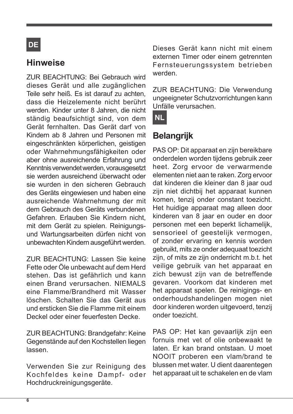 Hinweise, Belangrijk | Indesit PIM-604-(IX) User Manual | Page 6 / 48