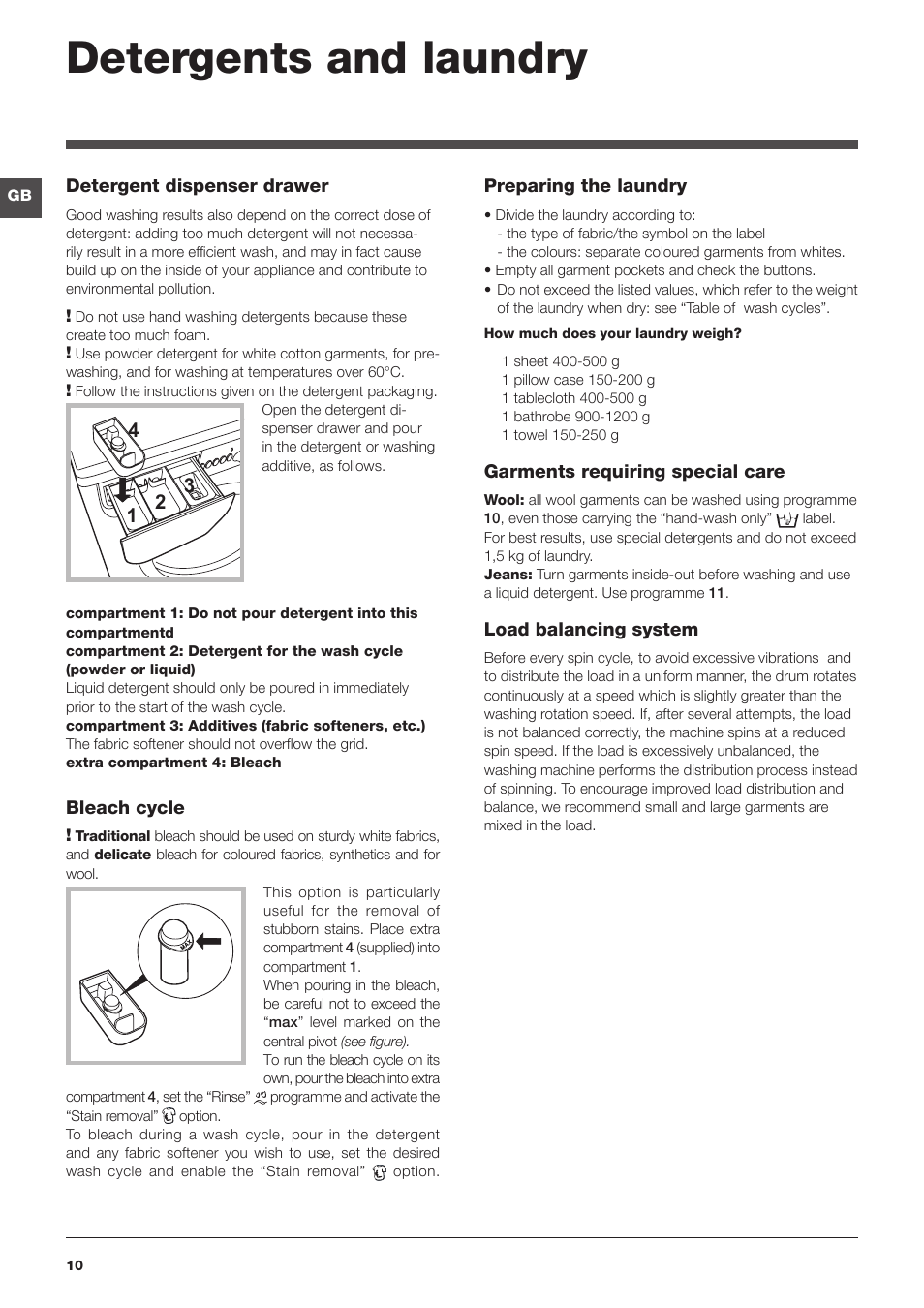 Detergents and laundry | Indesit IWC-71251-C-ECO-EU User Manual | Page 10 / 72