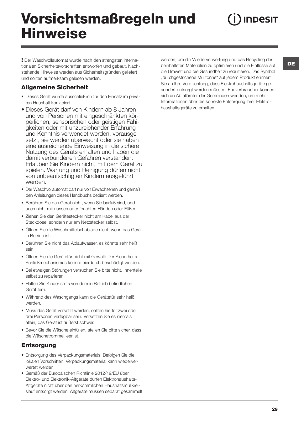 Vorsichtsmaßregeln und hinweise | Indesit IWC-71251-C-ECO-EU User Manual | Page 29 / 72