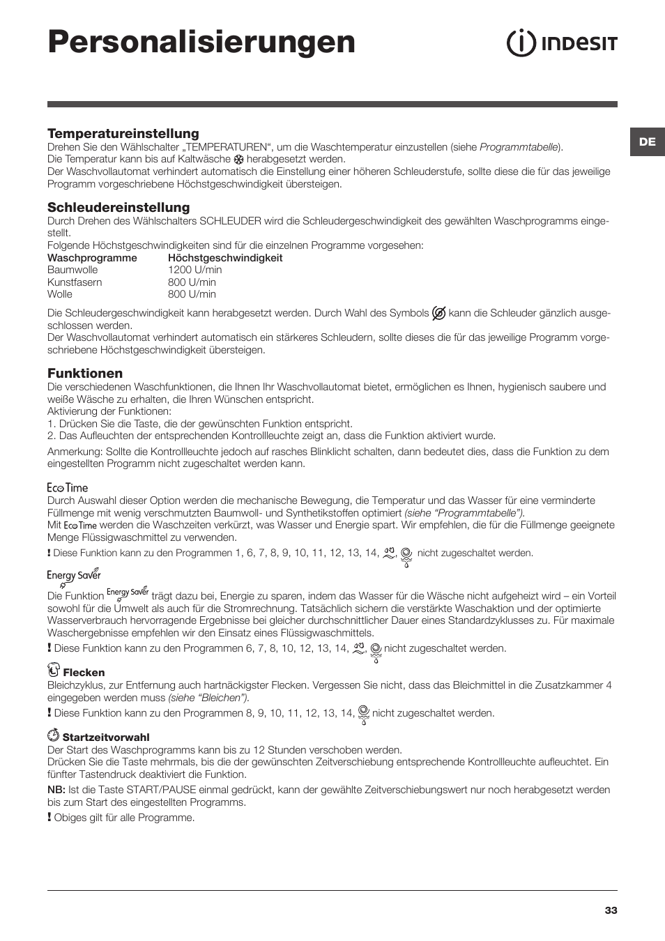 Personalisierungen | Indesit IWC-71251-C-ECO-EU User Manual | Page 33 / 72