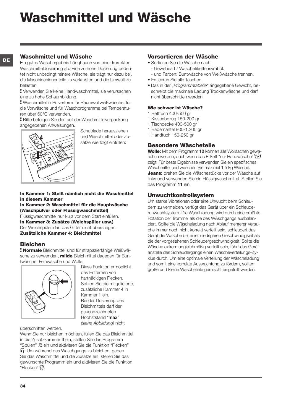 Waschmittel und wäsche | Indesit IWC-71251-C-ECO-EU User Manual | Page 34 / 72