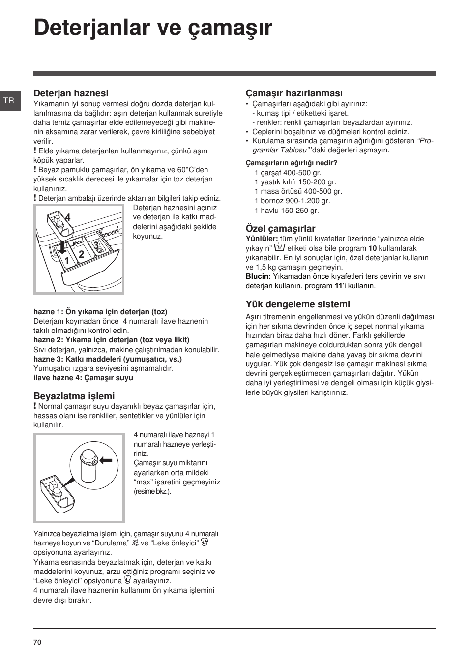 Deterjanlar ve çamaþýr | Indesit IWC-71251-C-ECO-EU User Manual | Page 70 / 72