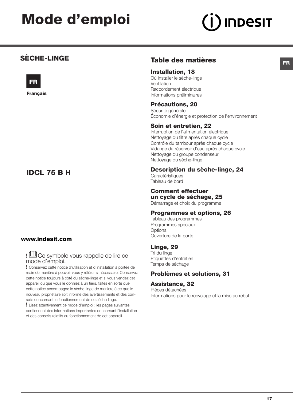 Indesit IDCL-75-B-H-(EU) User Manual | Page 17 / 64