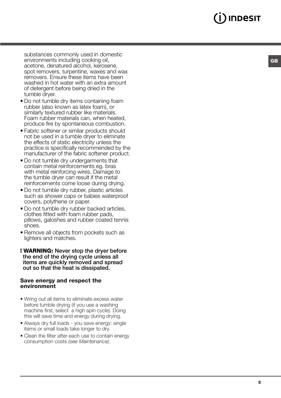 Warnings | Indesit IDCL-75-B-H-(EU) User Manual | Page 5 / 64