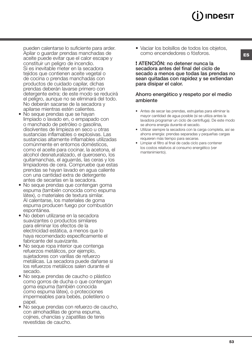Advertencias | Indesit IDCL-75-B-H-(EU) User Manual | Page 53 / 64