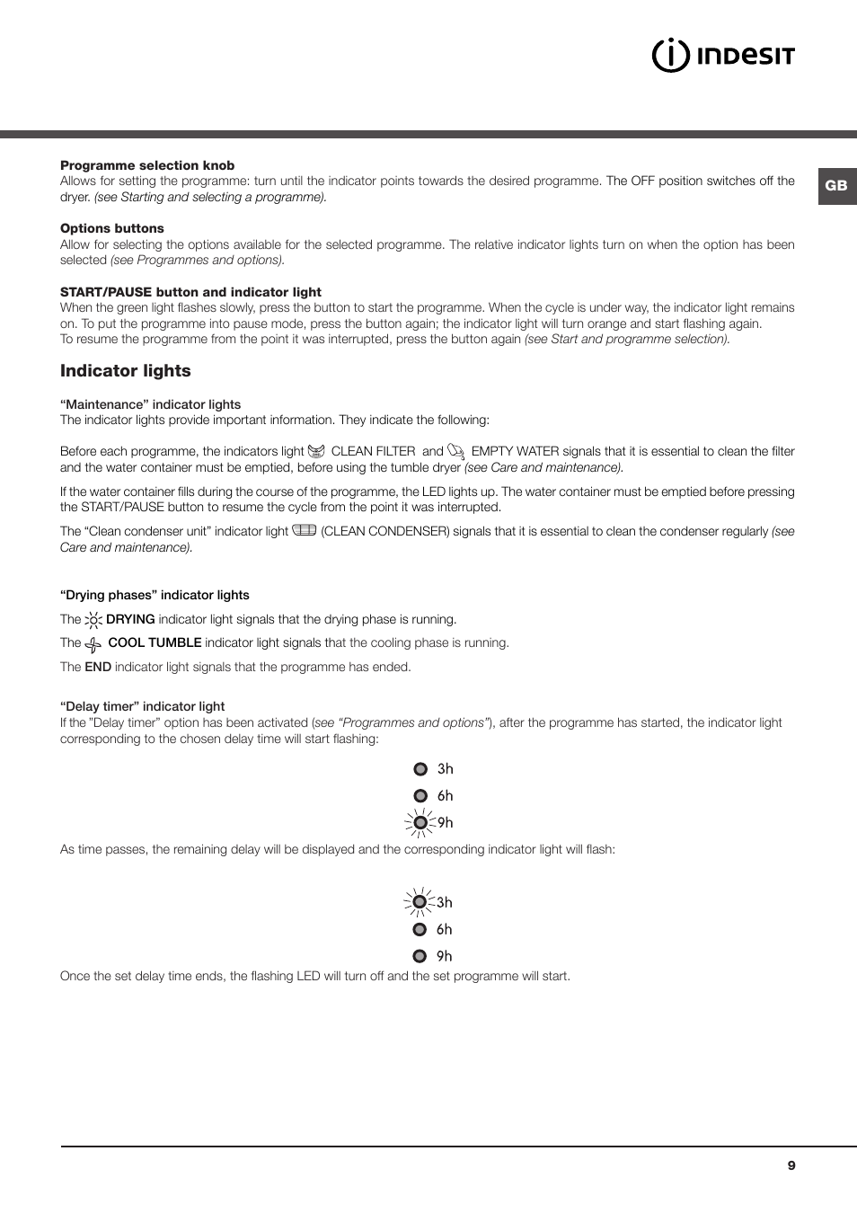 Indicator lights | Indesit IDCL-75-B-H-(EU) User Manual | Page 9 / 64