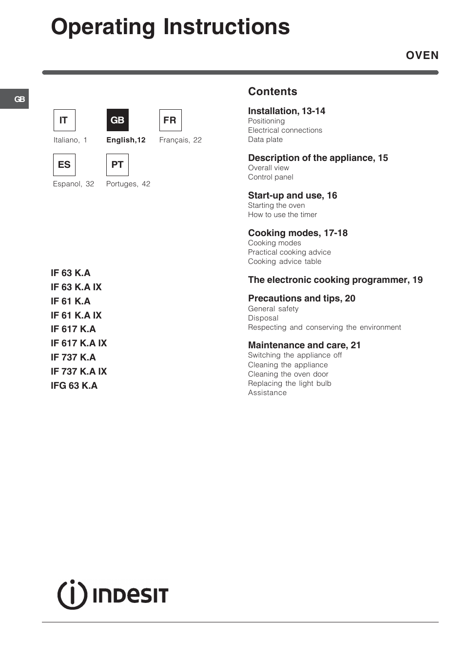 Indesit IFG-63-K.A-(BK) User Manual | Page 12 / 52