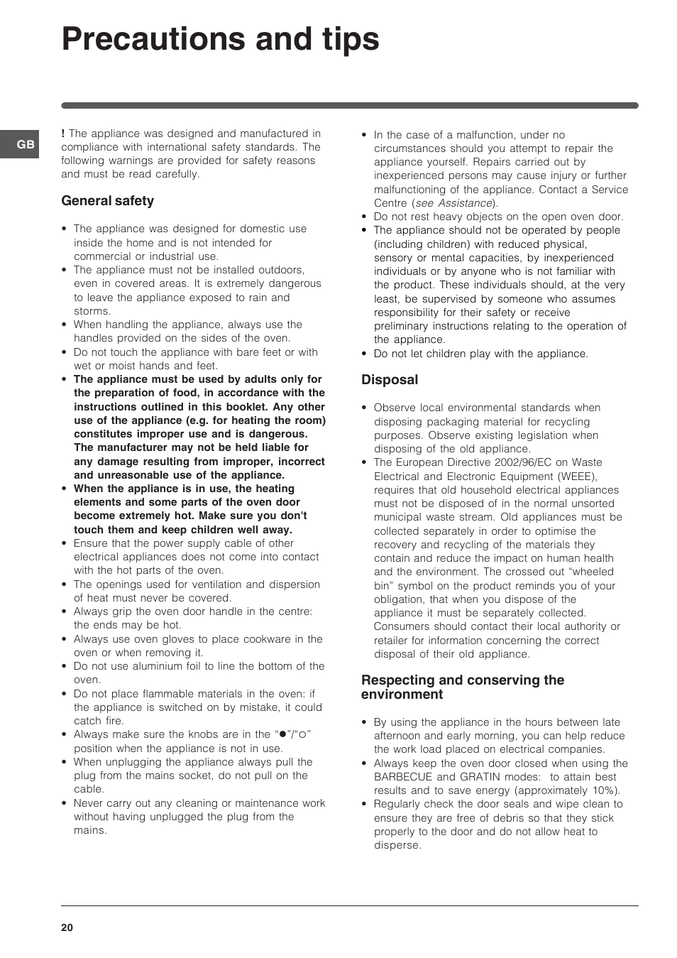 Precautions and tips | Indesit IFG-63-K.A-(BK) User Manual | Page 20 / 52
