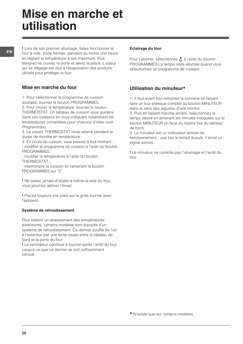 Mise en marche et utilisation | Indesit IFG-63-K.A-(BK) User Manual | Page 26 / 52
