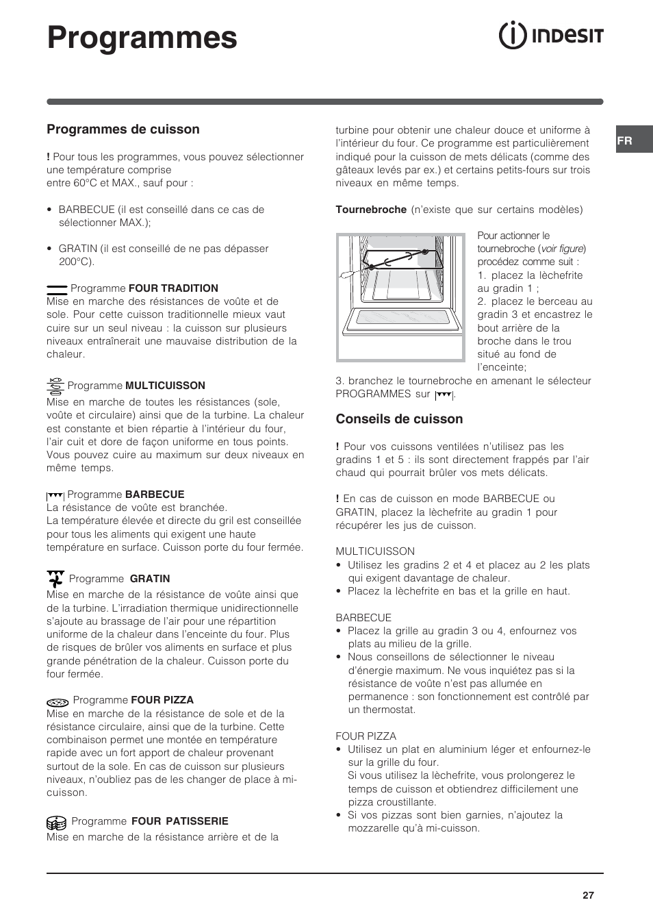 Programmes | Indesit IFG-63-K.A-(BK) User Manual | Page 27 / 52