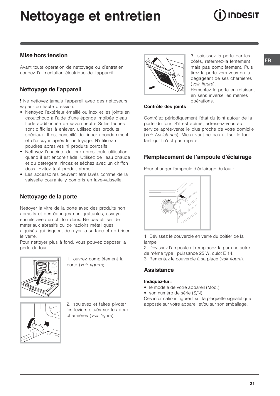 Nettoyage et entretien | Indesit IFG-63-K.A-(BK) User Manual | Page 31 / 52