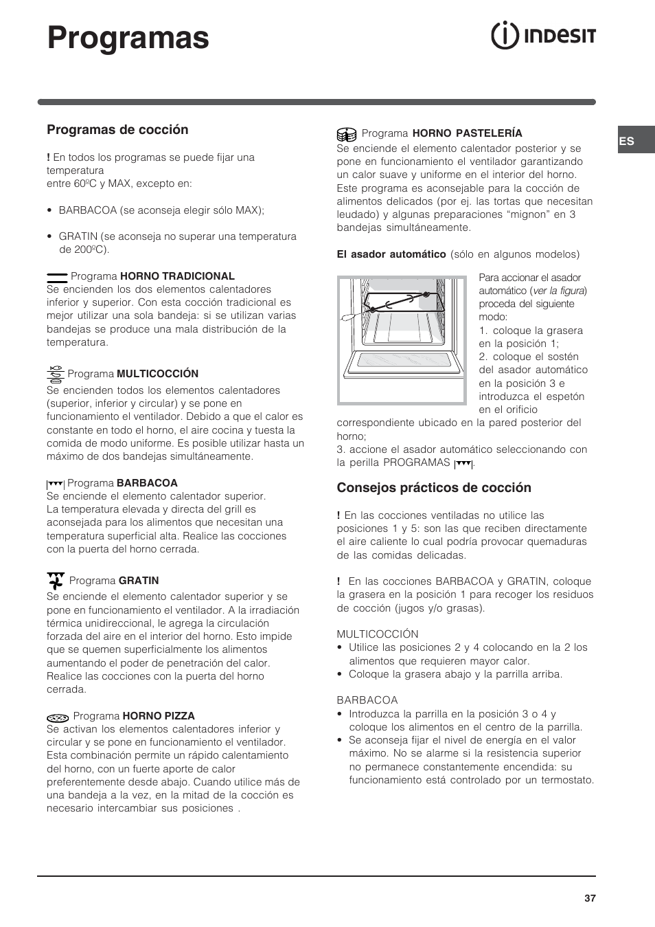 Programas | Indesit IFG-63-K.A-(BK) User Manual | Page 37 / 52