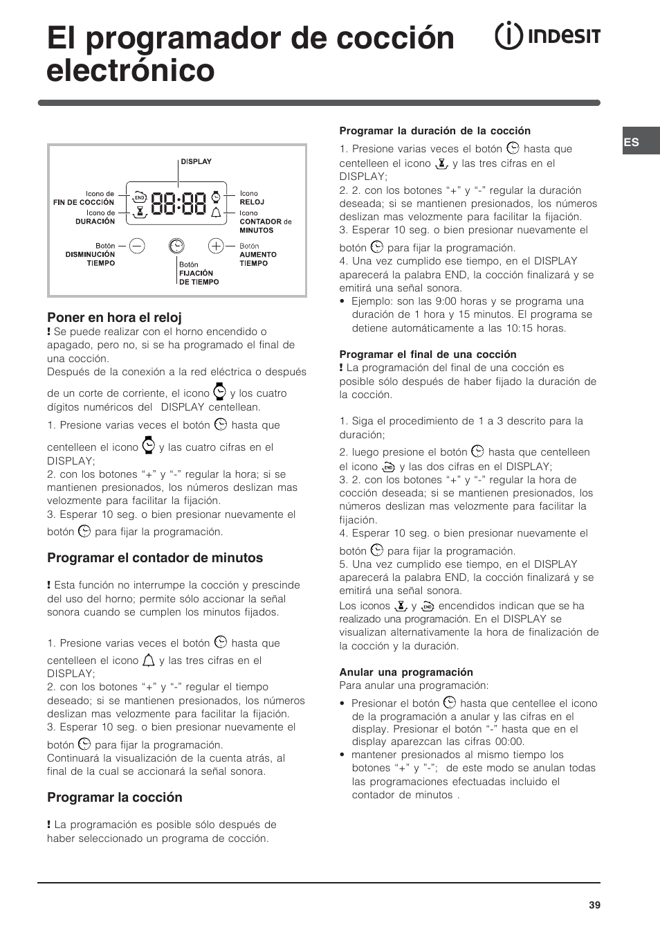 El programador de cocción electrónico | Indesit IFG-63-K.A-(BK) User Manual | Page 39 / 52