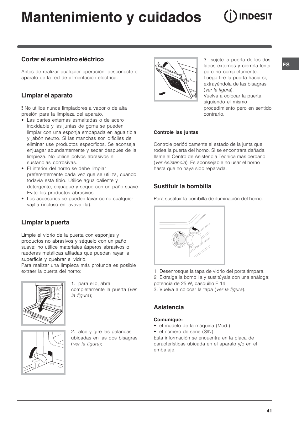 Mantenimiento y cuidados | Indesit IFG-63-K.A-(BK) User Manual | Page 41 / 52