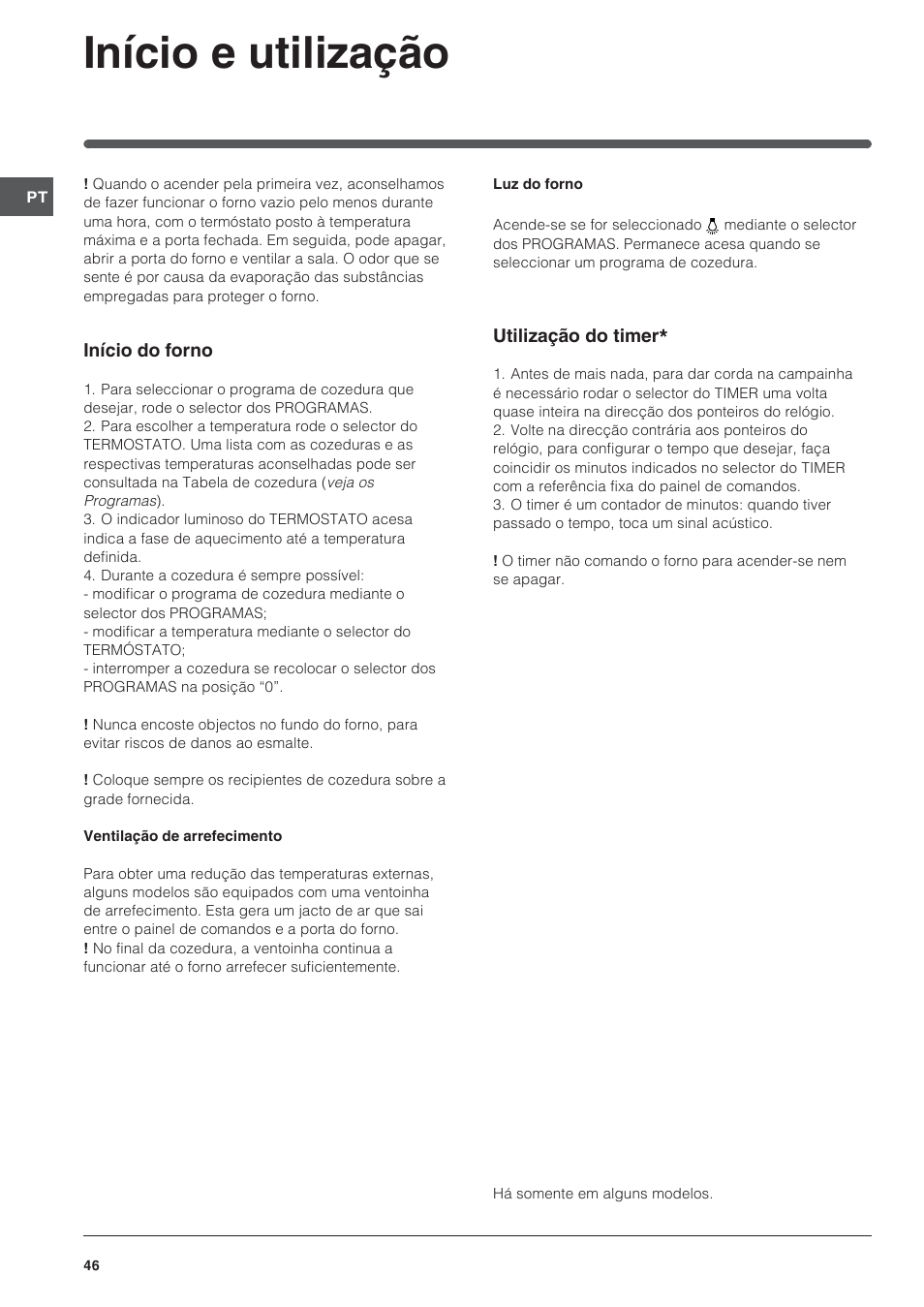 Início e utilização | Indesit IFG-63-K.A-(BK) User Manual | Page 46 / 52