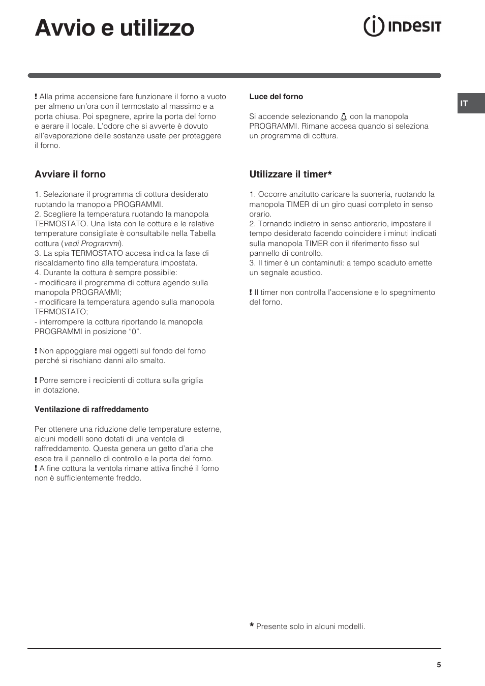 Avvio e utilizzo | Indesit IFG-63-K.A-(BK) User Manual | Page 5 / 52