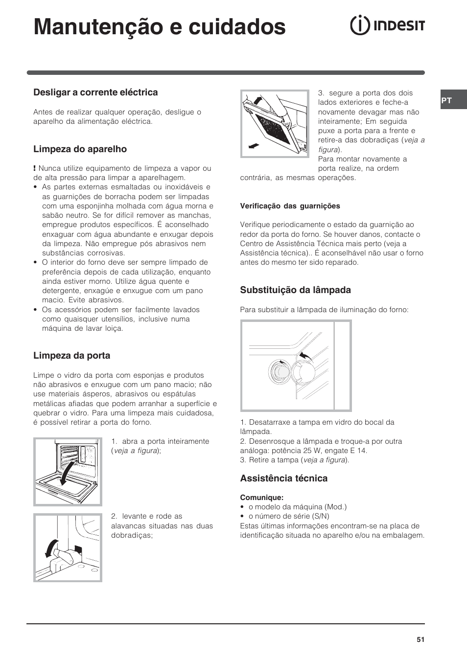 Manutenção e cuidados | Indesit IFG-63-K.A-(BK) User Manual | Page 51 / 52