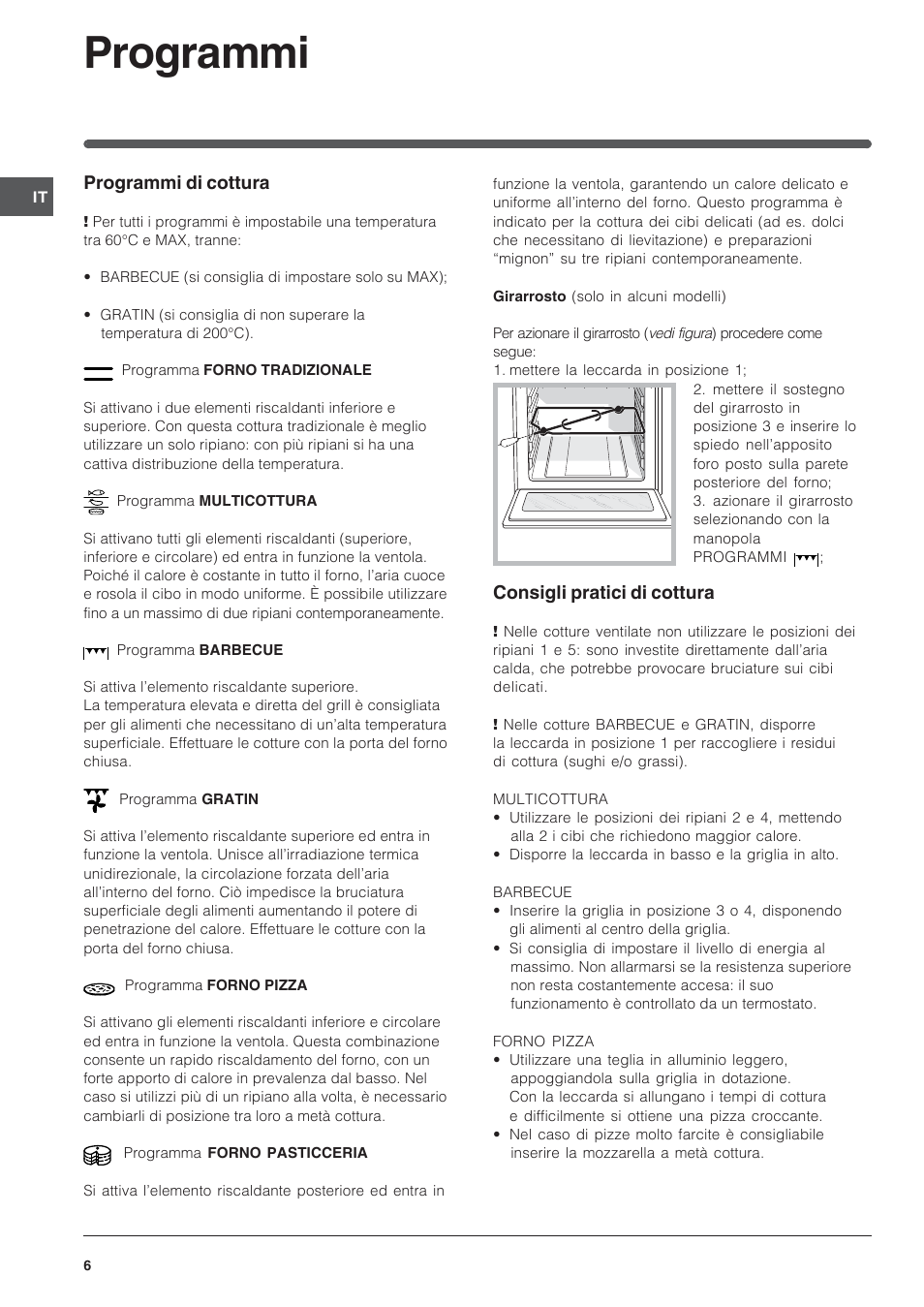 Programmi | Indesit IFG-63-K.A-(BK) User Manual | Page 6 / 52