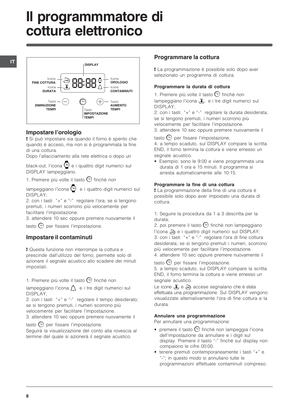 Il programmmatore di cottura elettronico | Indesit IFG-63-K.A-(BK) User Manual | Page 8 / 52