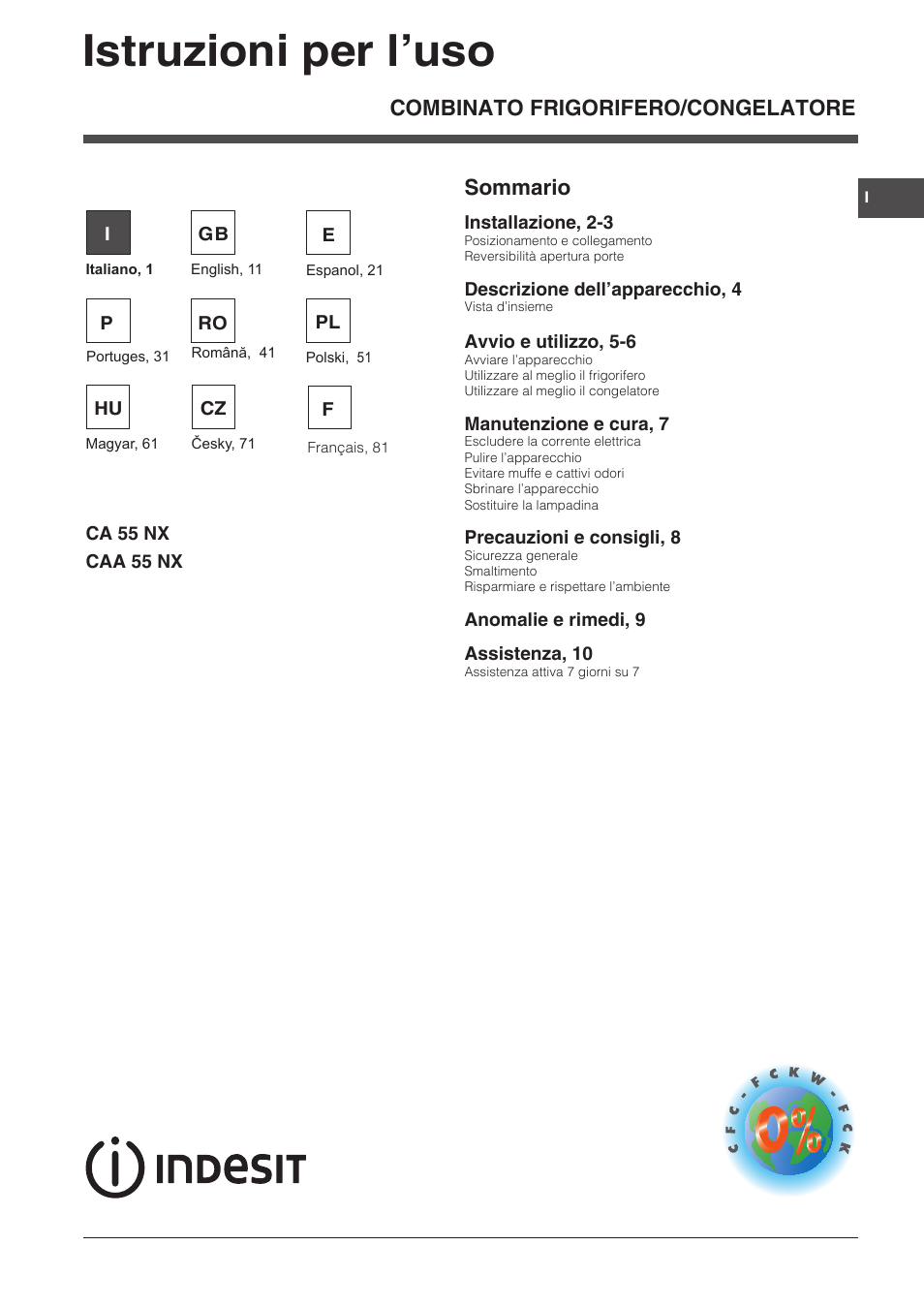 Indesit CAA 55 NX User Manual | 92 pages