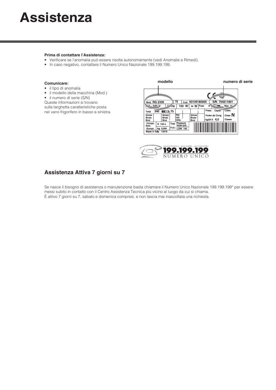 Assistenza | Indesit CAA 55 NX User Manual | Page 10 / 92