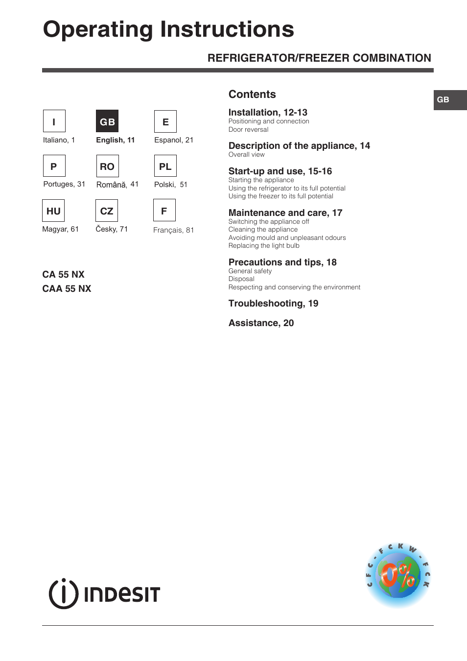 Indesit CAA 55 NX User Manual | Page 11 / 92
