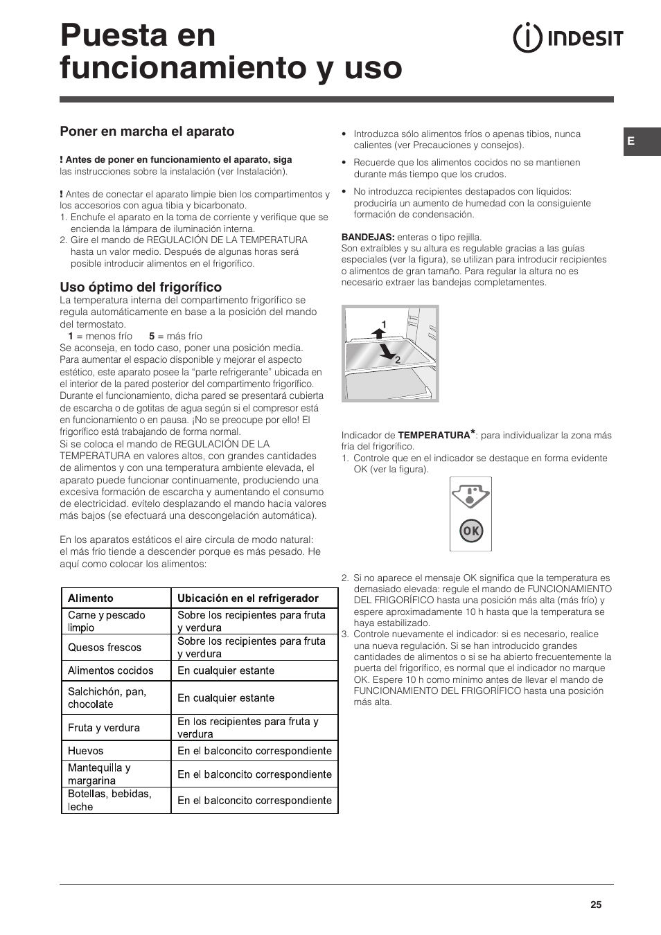 Puesta en funcionamiento y uso | Indesit CAA 55 NX User Manual | Page 25 / 92