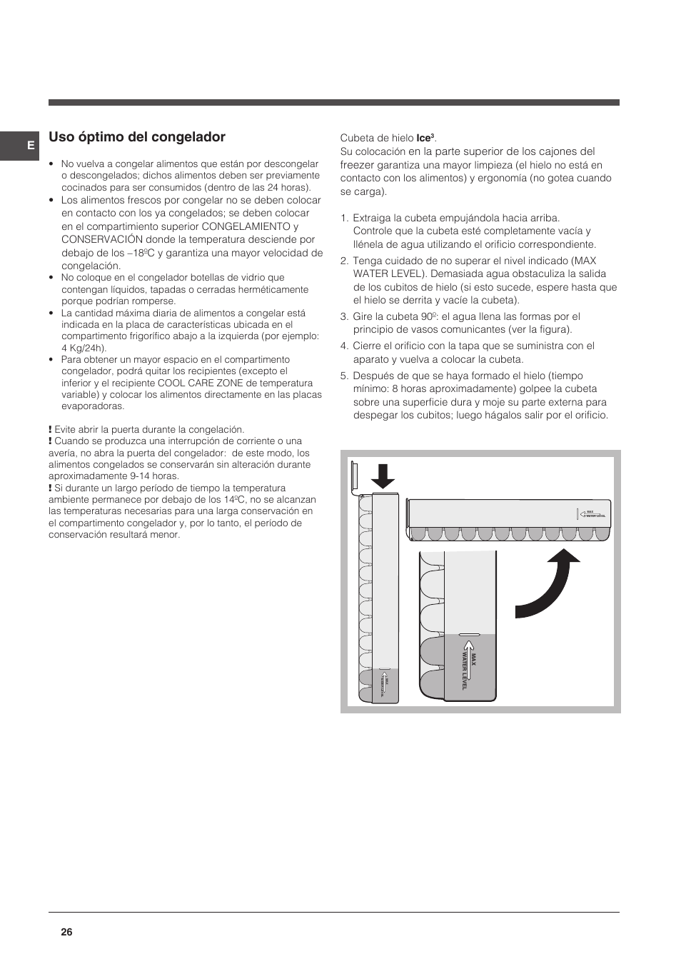 Uso óptimo del congelador | Indesit CAA 55 NX User Manual | Page 26 / 92