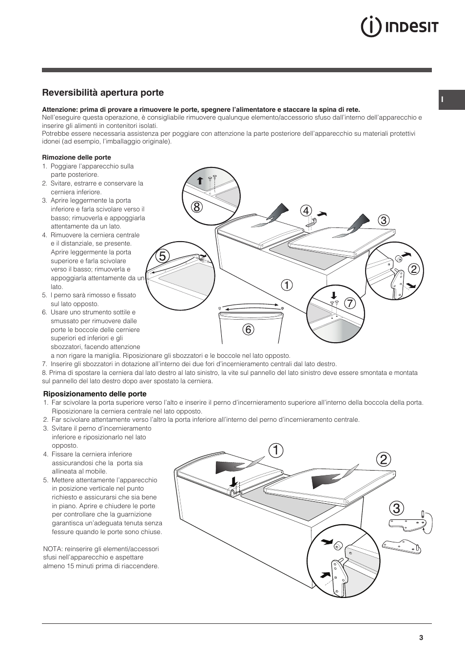 Reversibilità apertura porte | Indesit CAA 55 NX User Manual | Page 3 / 92