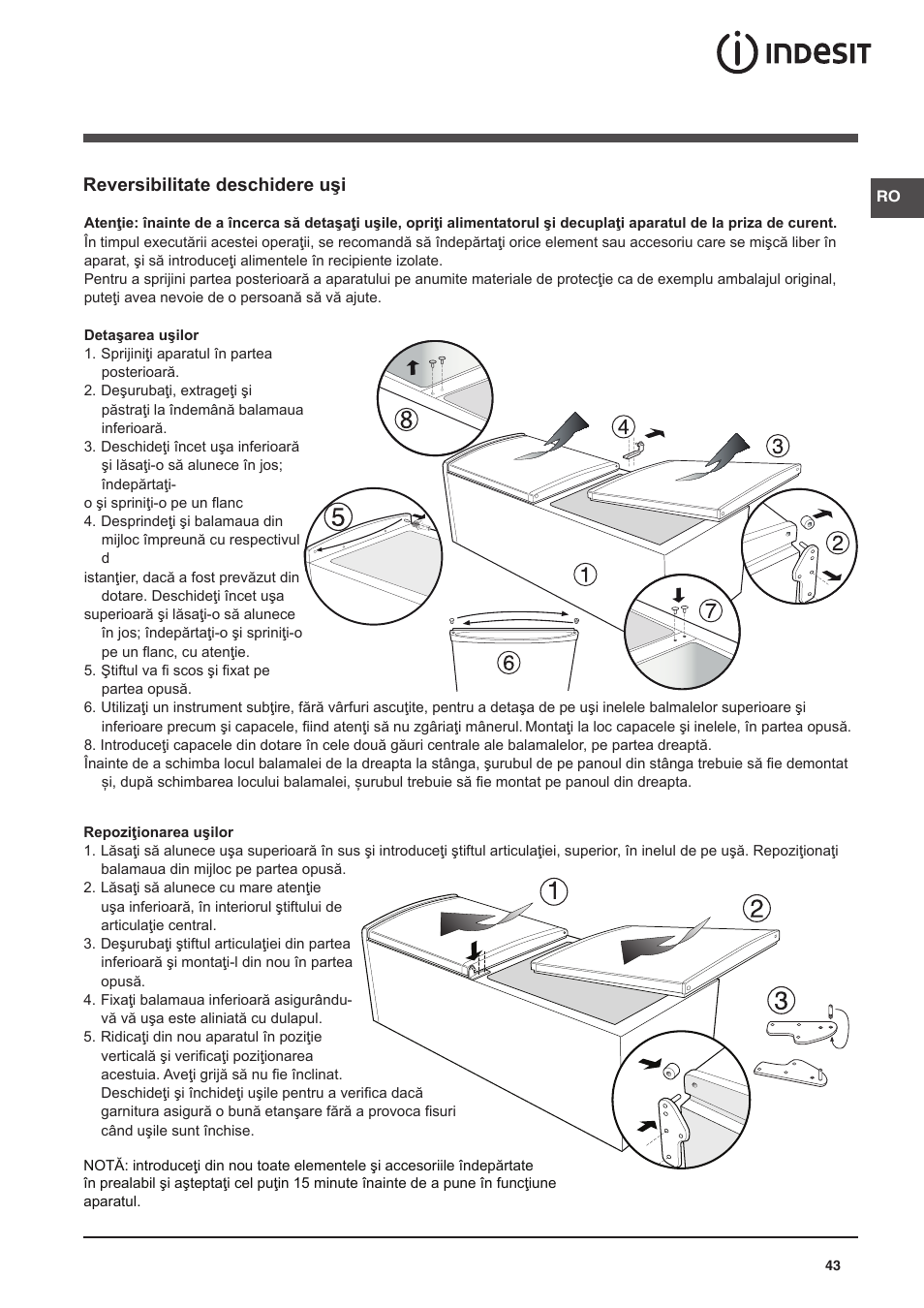 Reversibilitate deschidere uşi | Indesit CAA 55 NX User Manual | Page 43 / 92