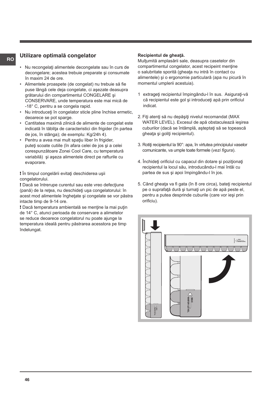 Utilizare optimală congelator | Indesit CAA 55 NX User Manual | Page 46 / 92