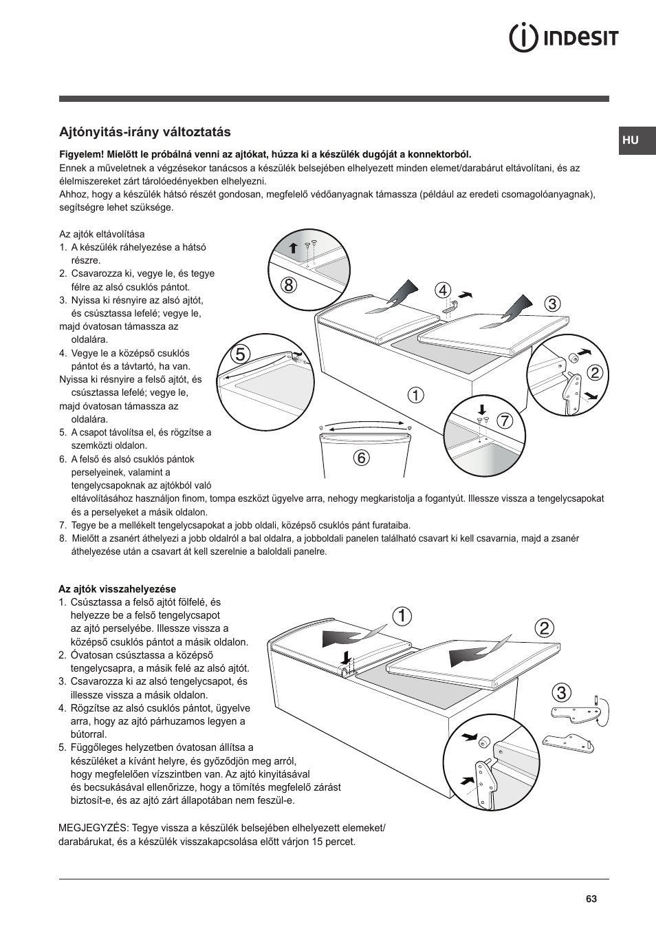 Ajtónyitás-irány változtatás | Indesit CAA 55 NX User Manual | Page 63 / 92