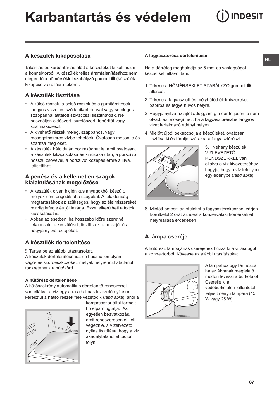 Karbantartás és védelem | Indesit CAA 55 NX User Manual | Page 67 / 92