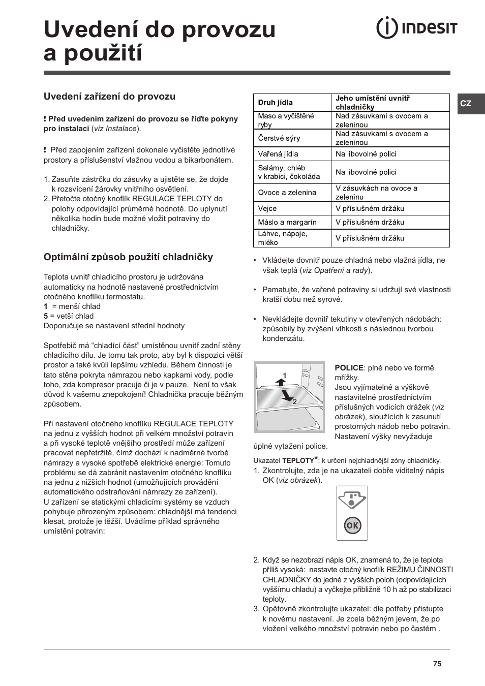 Uvedení do provozu a použití | Indesit CAA 55 NX User Manual | Page 75 / 92