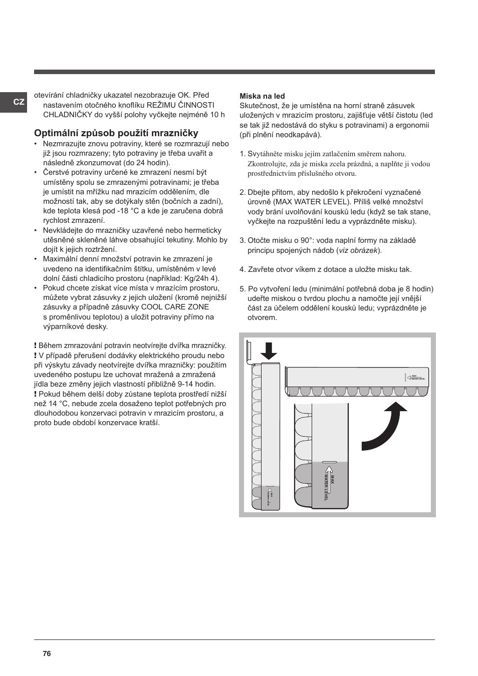 Optimální způsob použití mrazničky | Indesit CAA 55 NX User Manual | Page 76 / 92