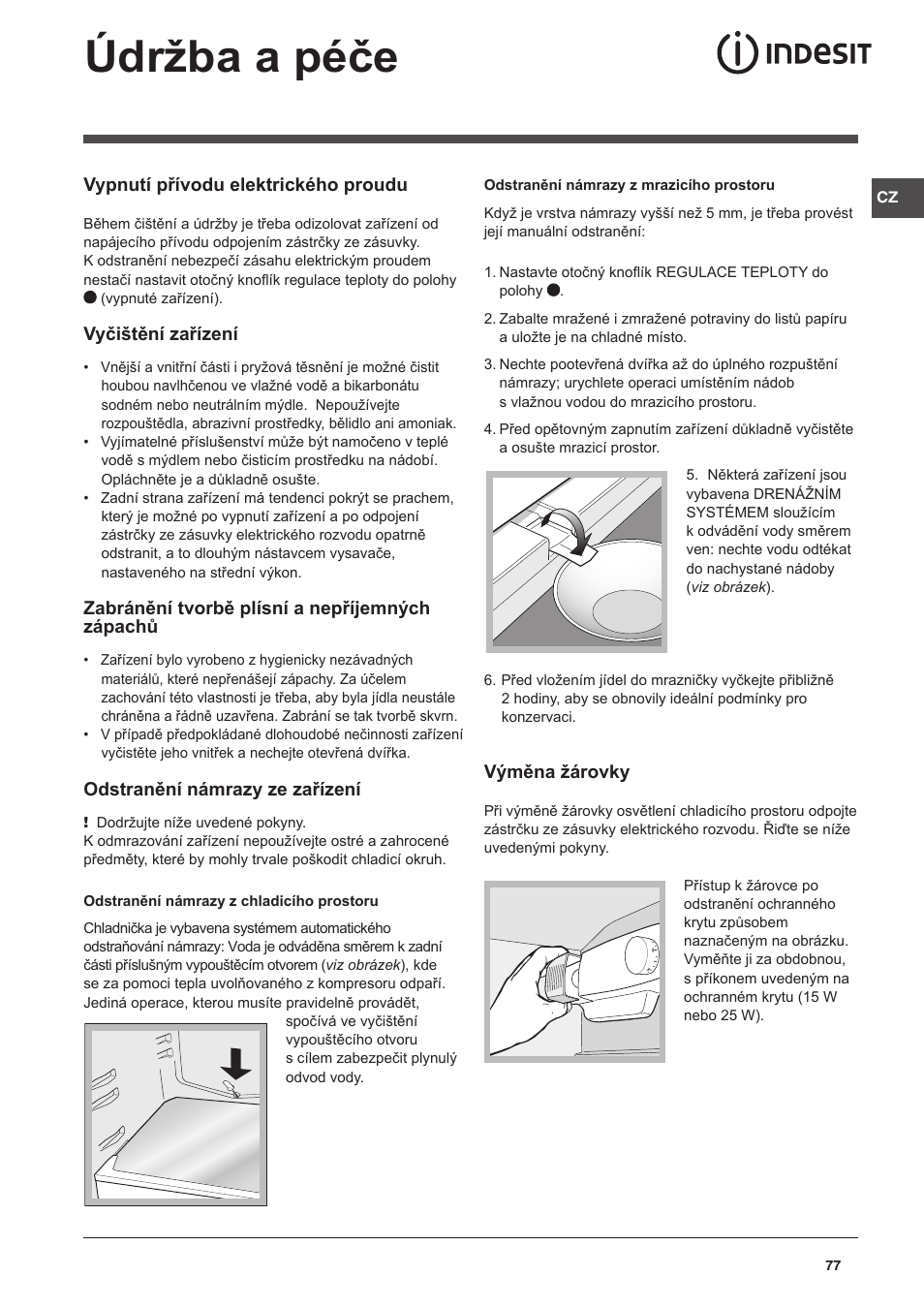 Údržba a péče | Indesit CAA 55 NX User Manual | Page 77 / 92