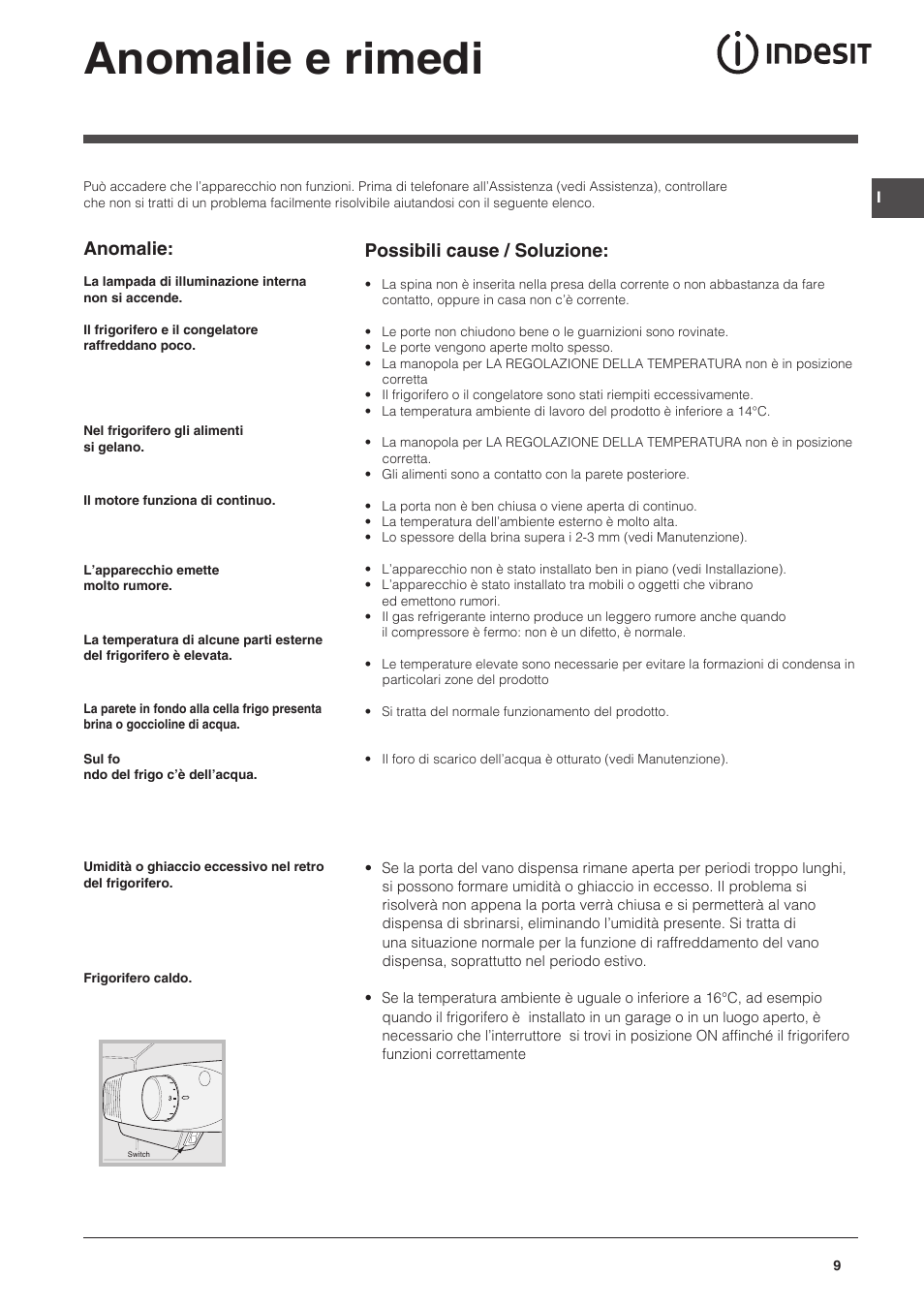 Anomalie e rimedi, Possibili cause / soluzione, Anomalie | Indesit CAA 55 NX User Manual | Page 9 / 92