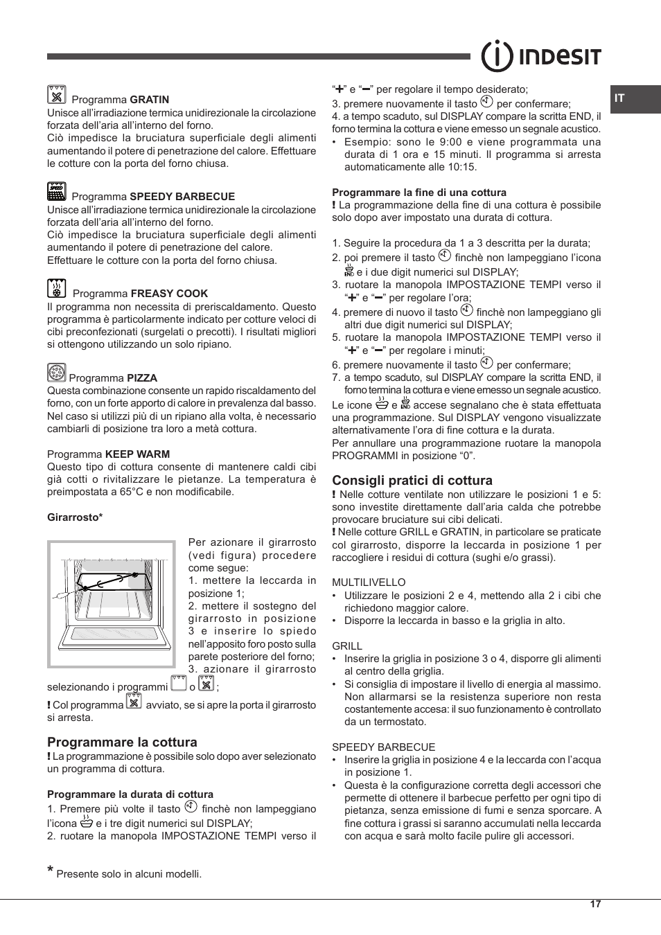 Programmare la cottura, Consigli pratici di cottura | Indesit IF-89-K.A-IX-S User Manual | Page 17 / 76