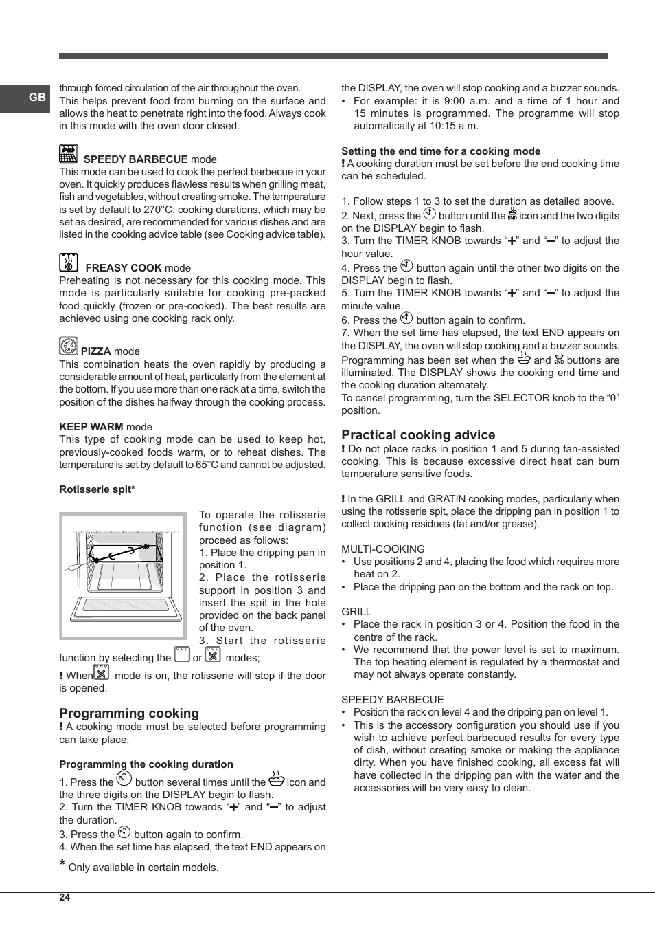 Programming cooking, Practical cooking advice | Indesit IF-89-K.A-IX-S User Manual | Page 24 / 76