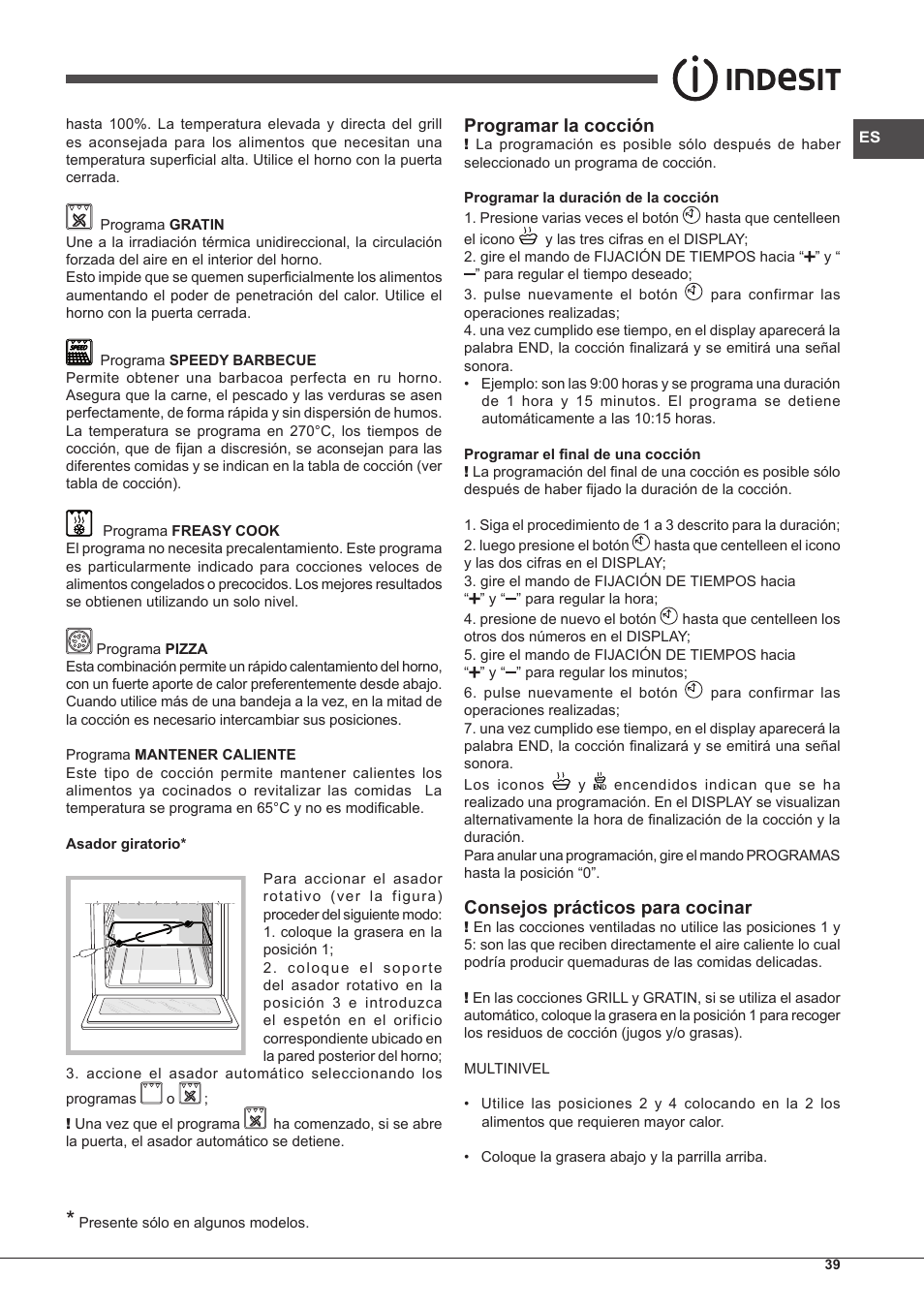 Programar la cocción, Consejos prácticos para cocinar | Indesit IF-89-K.A-IX-S User Manual | Page 39 / 76