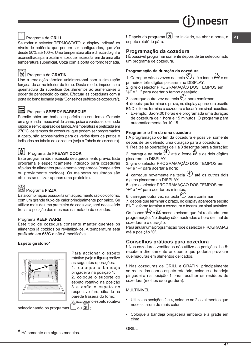 Programação da cozedura, Conselhos práticos para cozedura | Indesit IF-89-K.A-IX-S User Manual | Page 47 / 76