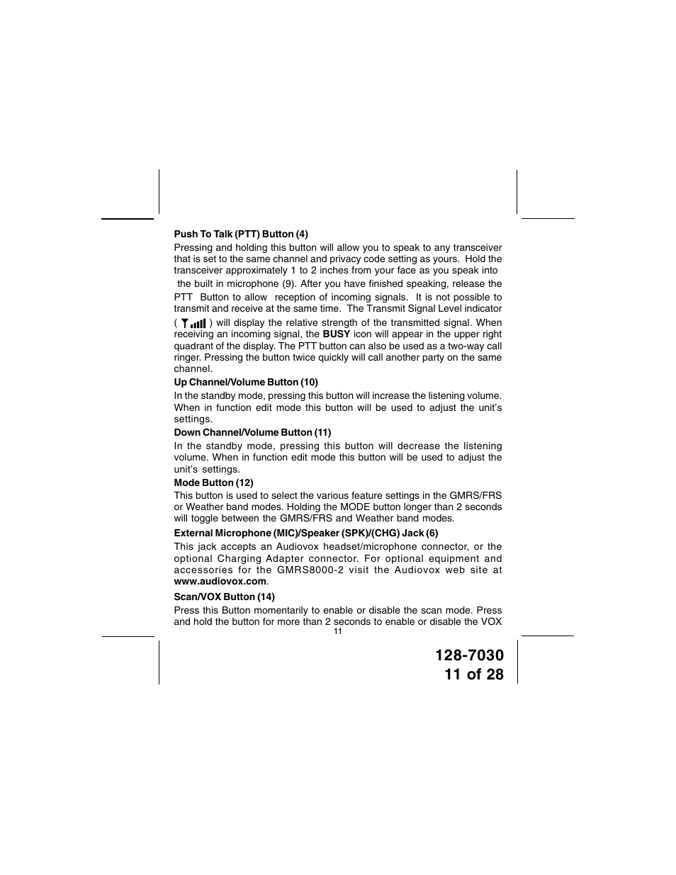 Audiovox GMRS8000-2 User Manual | Page 11 / 28