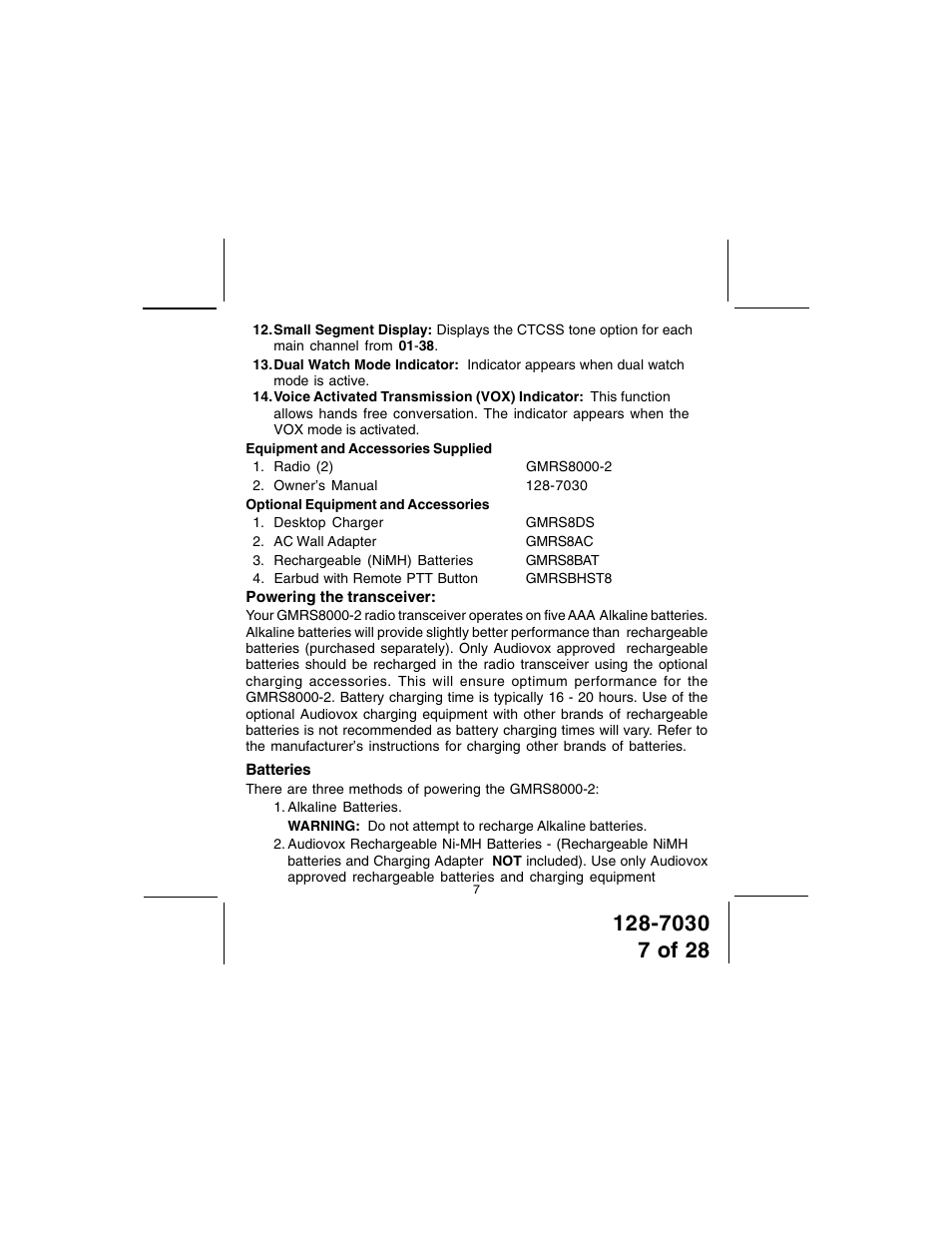 Audiovox GMRS8000-2 User Manual | Page 7 / 28