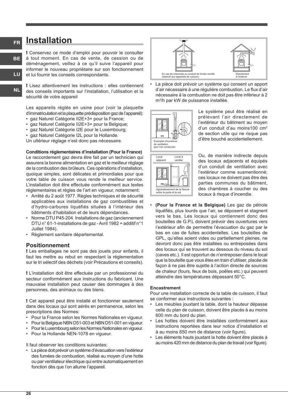 Installation, Positionnement | Indesit IP-751-S-(IX) User Manual | Page 26 / 56