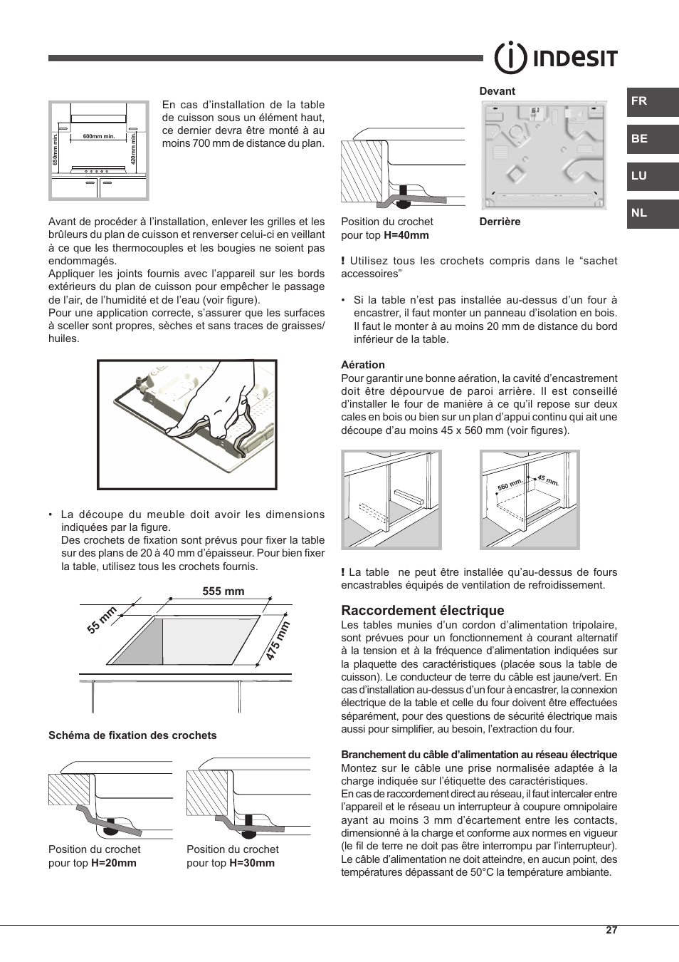 Raccordement électrique | Indesit IP-751-S-(IX) User Manual | Page 27 / 56