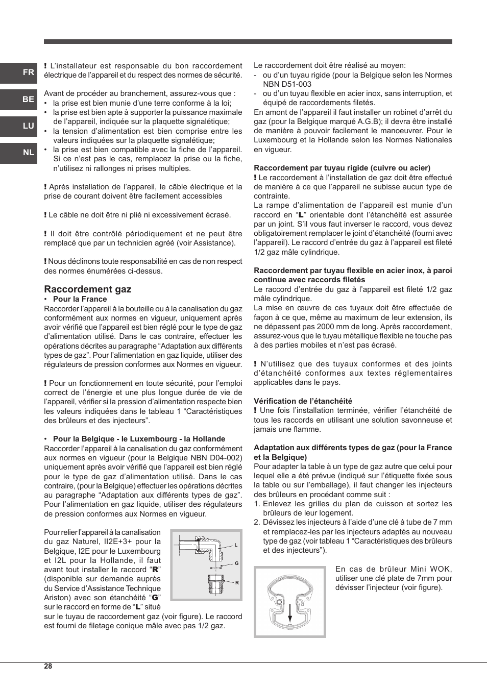 Raccordement gaz | Indesit IP-751-S-(IX) User Manual | Page 28 / 56