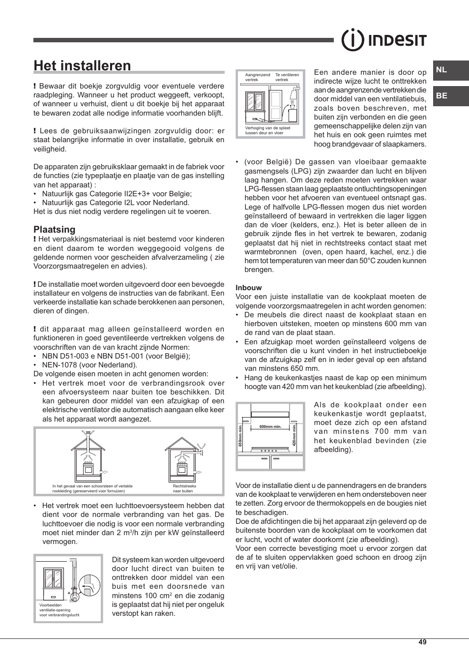 Het installeren, Plaatsing | Indesit IP-751-S-(IX) User Manual | Page 49 / 56