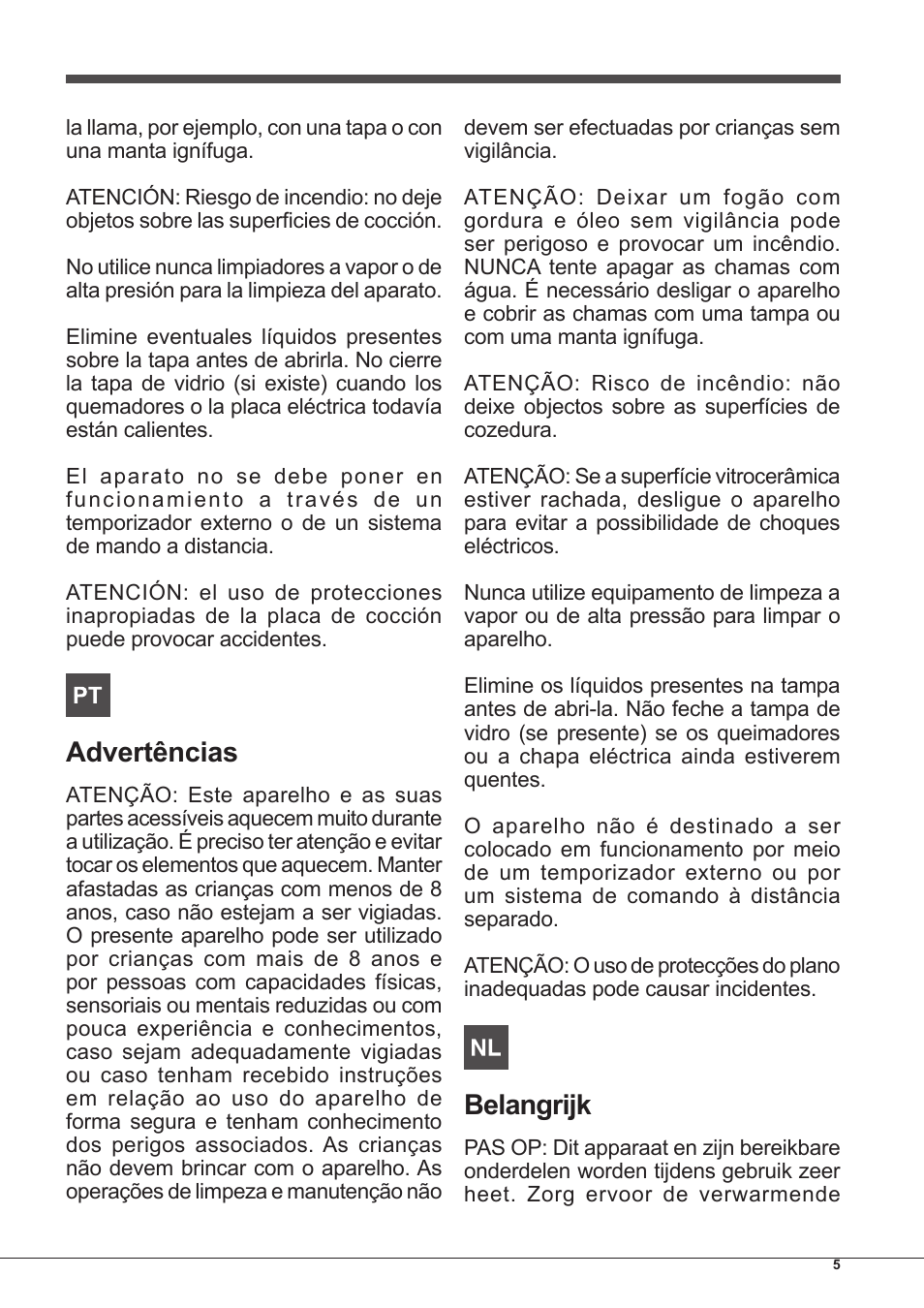 Advertências, Belangrijk | Indesit IP-751-S-(IX) User Manual | Page 5 / 56