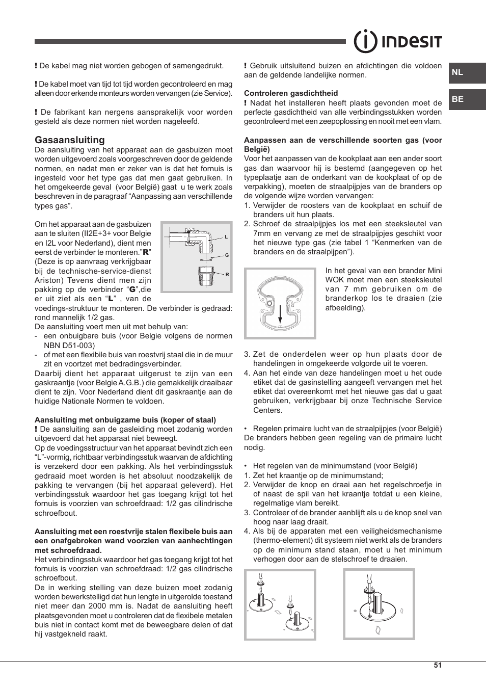 Gasaansluiting | Indesit IP-751-S-(IX) User Manual | Page 51 / 56